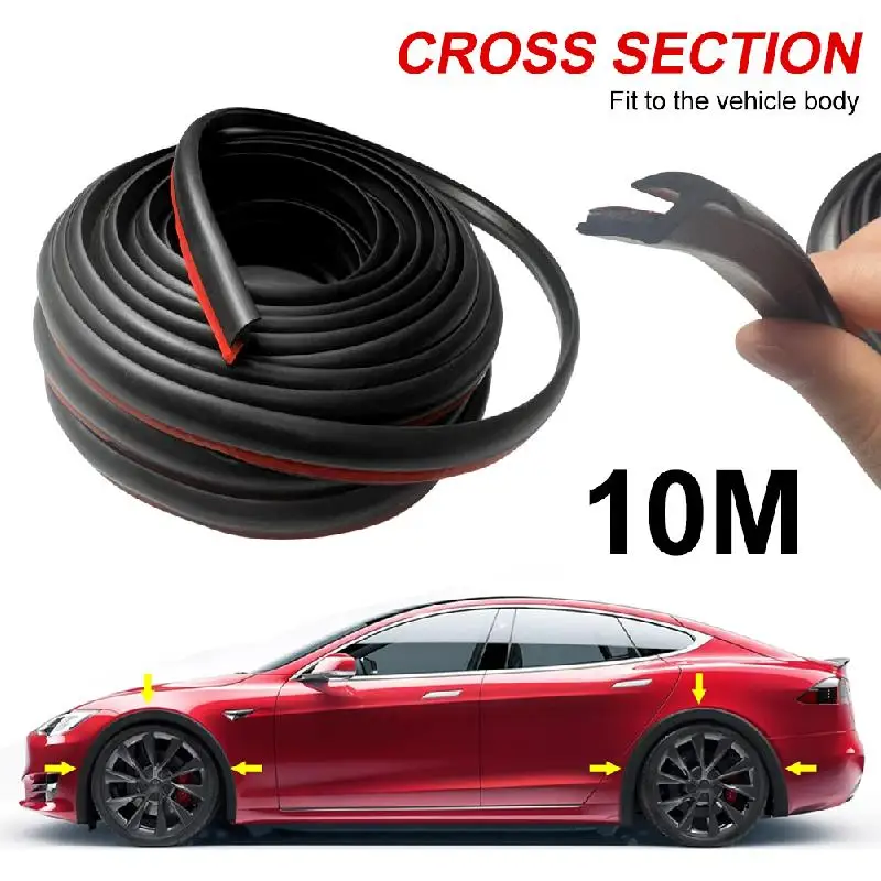 33FT Rubber Seal Fender Flares Edge Trim Self-Adhesive Tape For Car Truck Wheel Arch Trim Rubber Gasket Eyebrow Strip