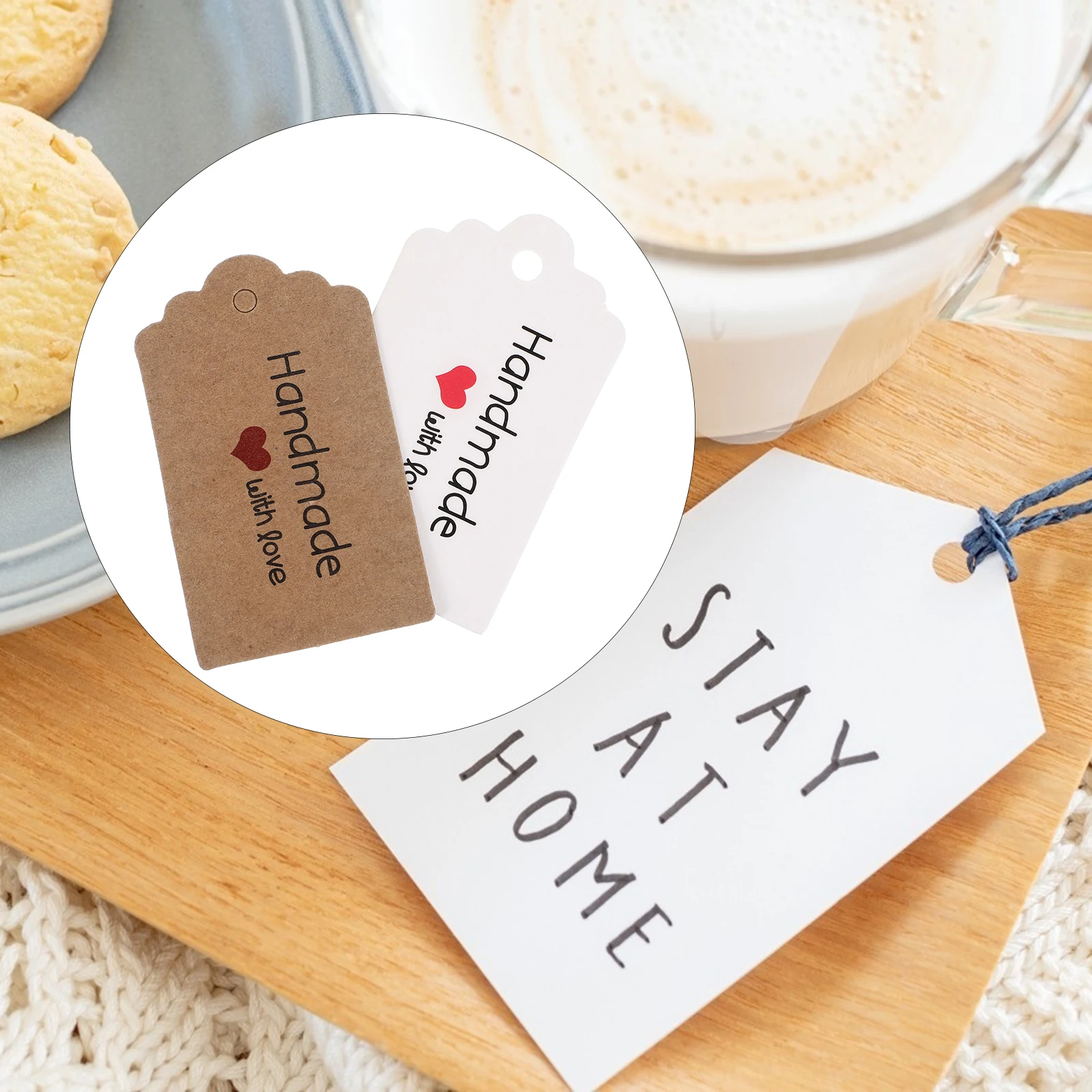 200 قطعة من علامات ورق الكرافت المتينة للهدايا وتغليف المواد الغذائية وحفلات الزفاف وملصقات معلقة بتصميم جميل مع فتحة #4