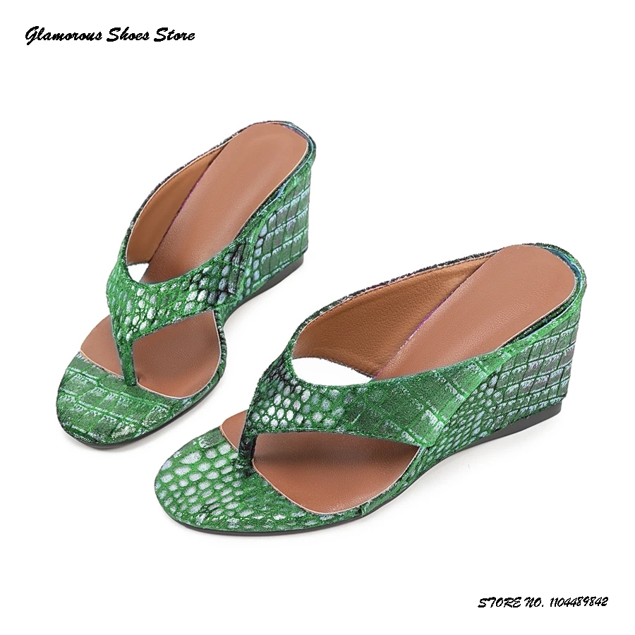 

High Wedge Heels Leather Flip Flops Women's Round Open Toe Slip On Casual Shoes Summer Vacation Style Beach Walking Slippers