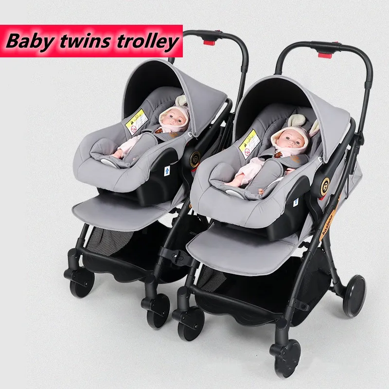 High quality lightly foldable luxury twins baby stroller carseat for two baby