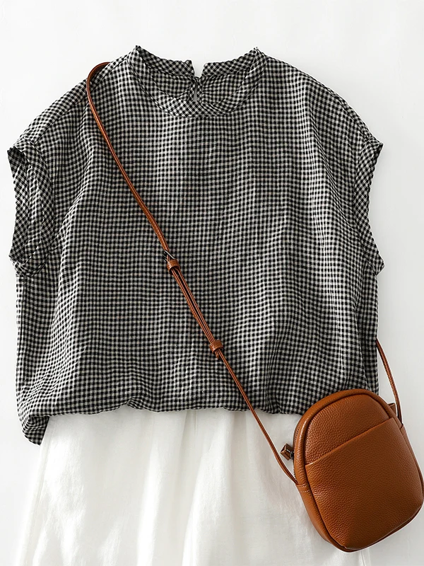 

Summer New Vintage Bla White Plaid Oversized Svel Hooded irt Women's Loose Fit Artistic Versatile Casual irt