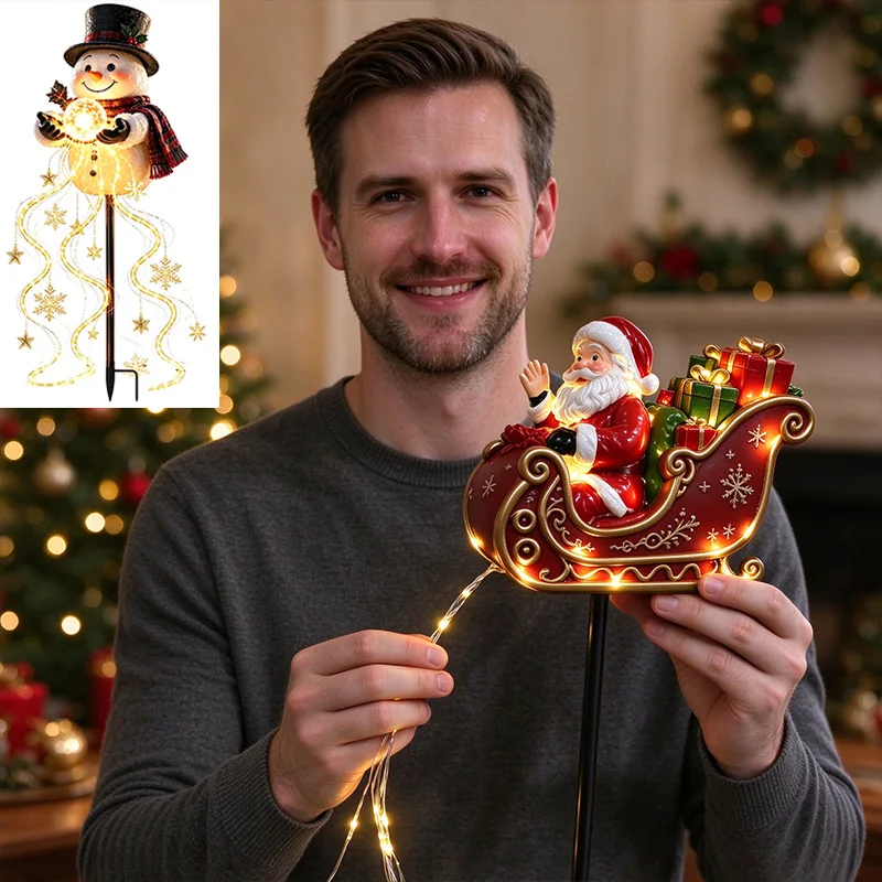 Snowman Magic Fountain - Flowing Snowflake LED Christmas Garden Light,Snowman Magic Fountain with Cascading Stars, Warm Glow