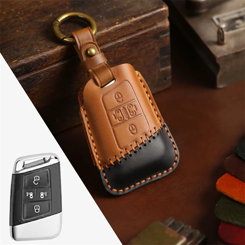 Leather Car Key Case Cover for Volkswagen VW Polo Golf 7 Sagitar Passat for Skoda Octavia Keyring Shell Bag