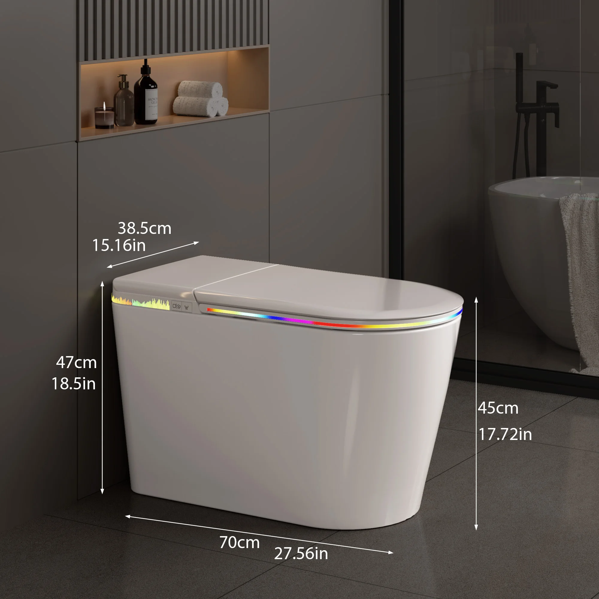 Smart Bidet Toilet Seat Heated Seat Self-Cleaning Nozzle Foam Shield Automatic Lid LED Display Remote Control for Kids Adults