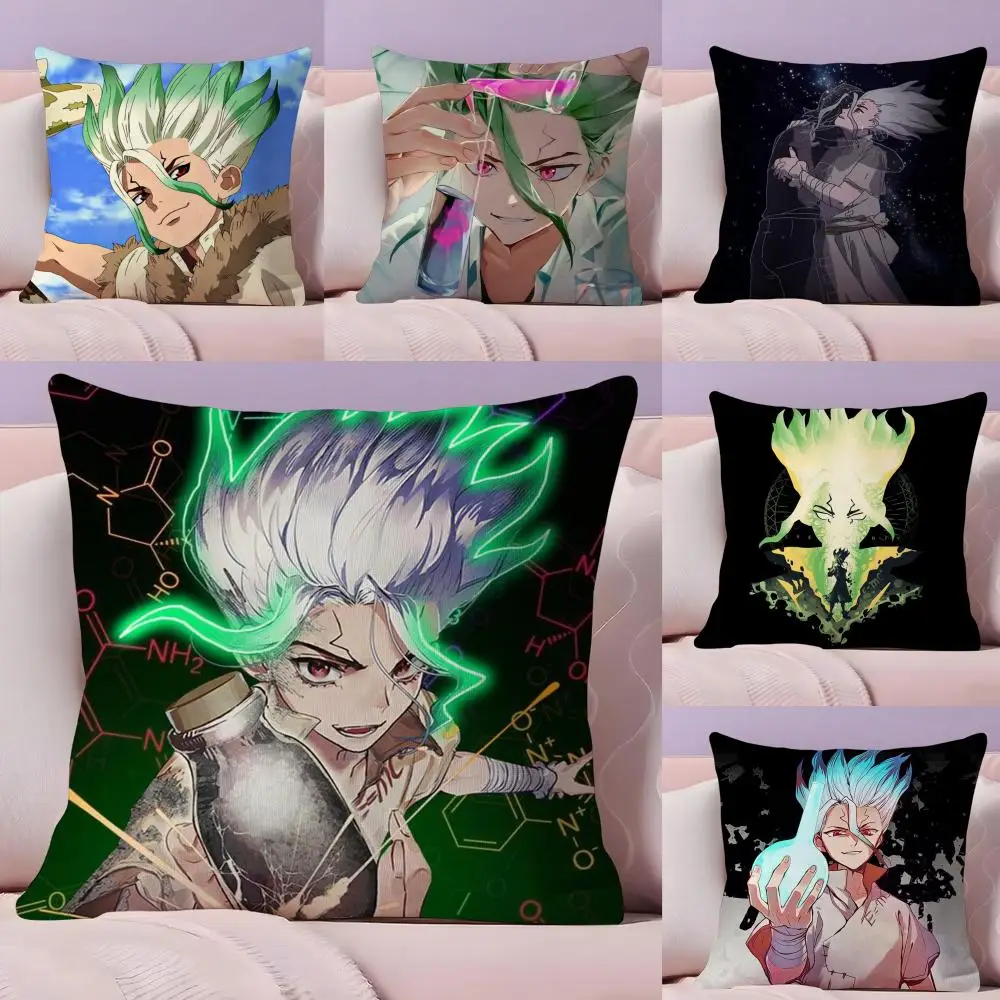 D-Dr.stone Anime Cushion Cover Plush Fabric Soft Double-Sided Printed Sofa Warm Winter Home Gift Pillow Cover
