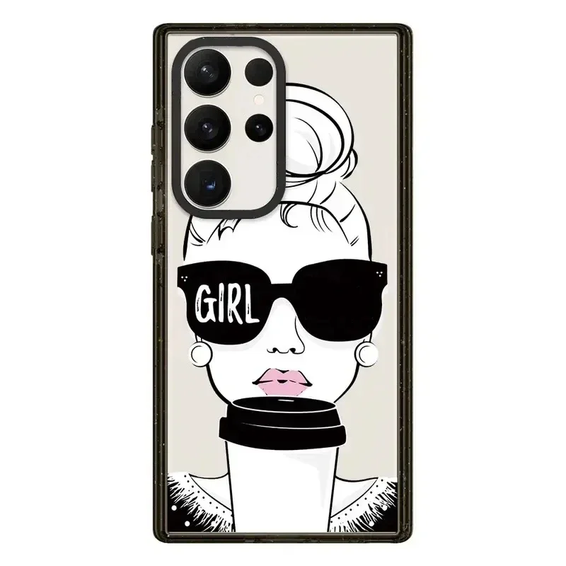 

Sunglasses Girl MagSafe Acrylic Black Border Case for Samsung Galaxy S22 Ultra S23 Ultra S24 Ultra Cover Protective Shell