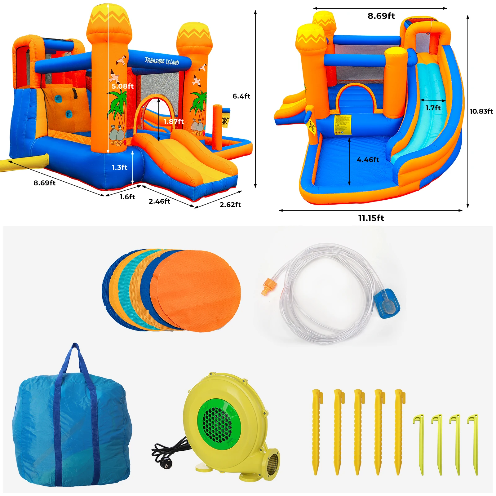 AOOU Kids Inflatable Bounce House w/450W Blower, Kid Bouncer & Water Slide 2 in 1, Outdoor Bouncy Castle Water Park