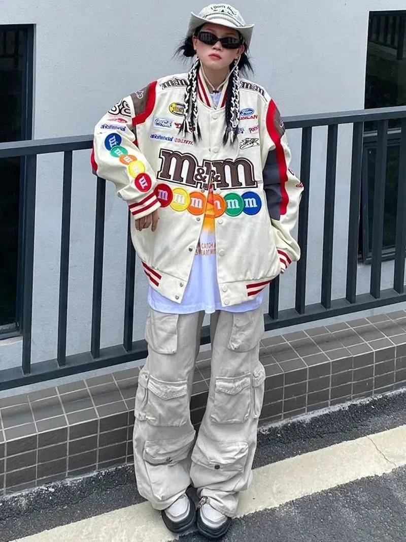 Unisex Amerikanischen Bombers Mantel Frühling Herbst Hip Hop High Street Stehkragen Bomber Varsity Racing Frau Jacke Langarm Mäntel