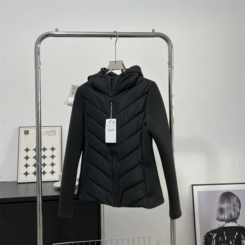 

Slim Fit с капюшоном из воздушного хлопка Long Sve Patchwork Легкий пуховик Jaet Женская верхняя одежда Commute Sle Regular Thin