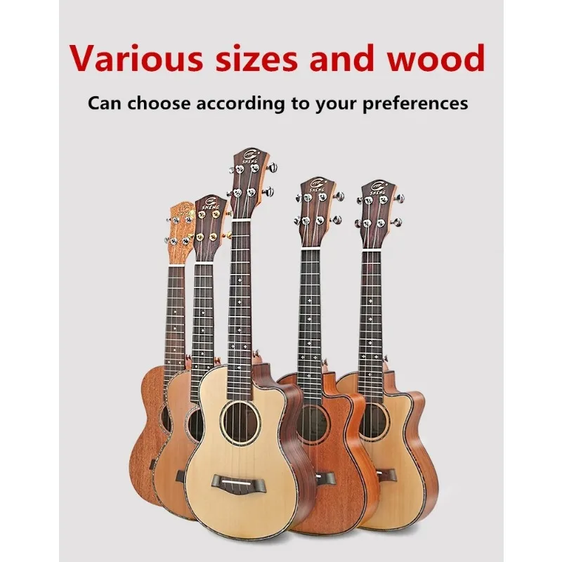 Ukulele Top Solid Soprano Concert Tenor 21 23 26 Inch Electric Guitar Ukelele Cutaway Spruce Mahogany Cedar 4 Strings Pick UP