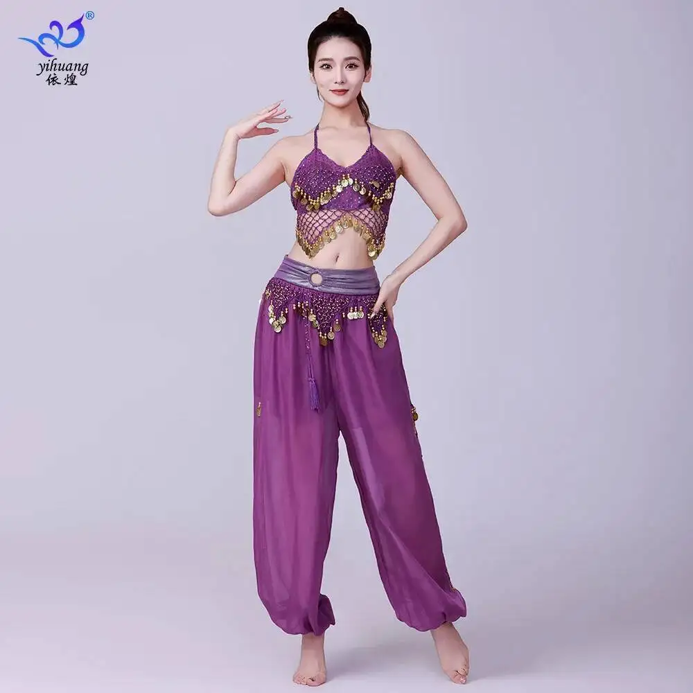 Costume da ballo per feste Costume da danza del ventre Reggiseno con frange di paillettes Dancewear Costume da ballo indiano Costume da spettacolo teatrale