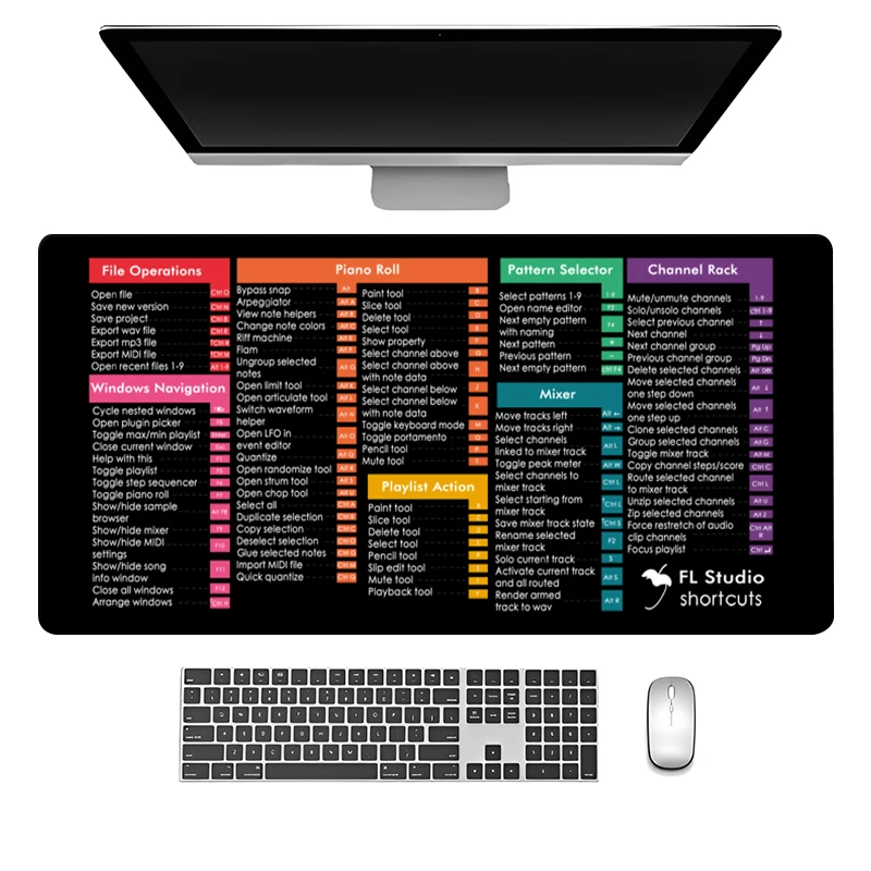 

For FL Studio Cheat Sheet Mouse Pad Large Shortcuts Cheat Sheet Keyboard Mousepad Software Web AI Engineer Desk Mat Office User