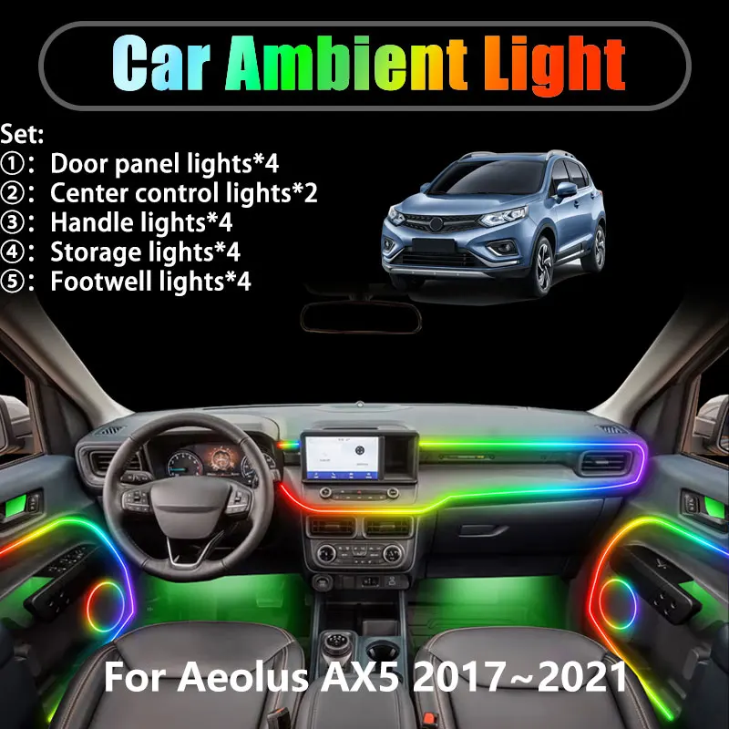 

For Aeolus AX5 2017~2021 2018 SUV 2/18 in 1 Car ambient lighting Led trunk interior led lights USB RGB Ensemble Streamer Auto