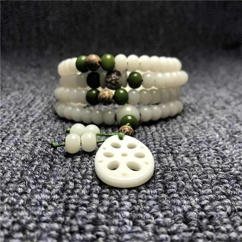 Bodhi bracelet White Jade 108Bodhi Root Bracelet Pieces Apple Orchard Ivory Nut Lotus Root Slices Pendant Women's