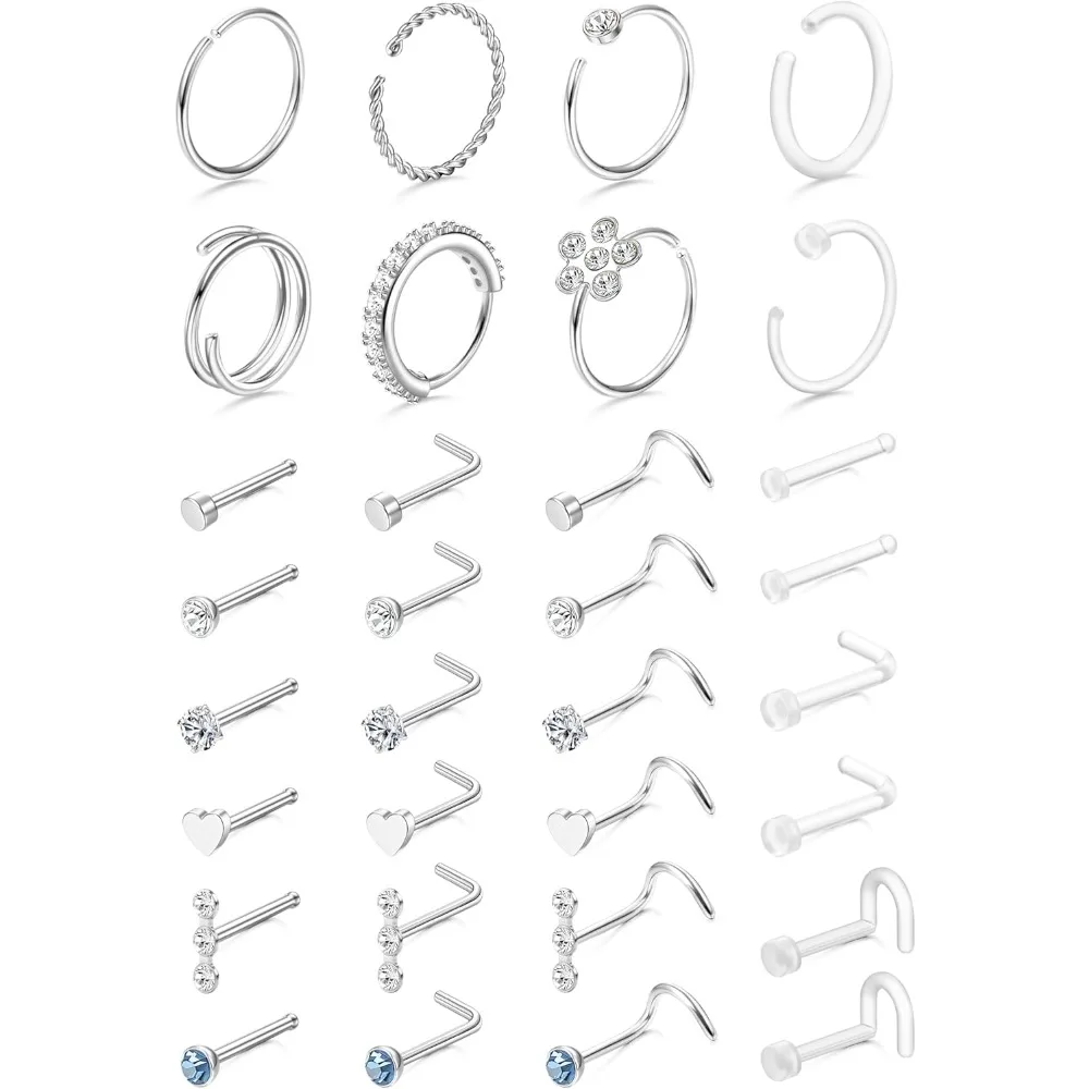 Bobisty 1 Stück Nasenringe für Frauen und Männer Chirurgischer Edelstahl Retainer Klare Nasenringe Hoops Knorpel Tragus Piercing Schmuck