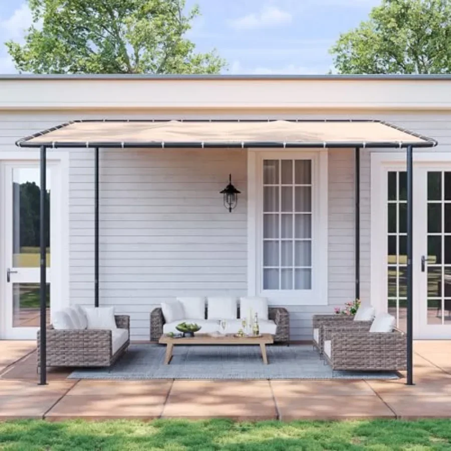 Lean to Gazebo Outdoor Pergola Water Resistant UV-Resistant Wall-Mounted  Sloped Roof Awning for Patio Backyard Deck or Garden