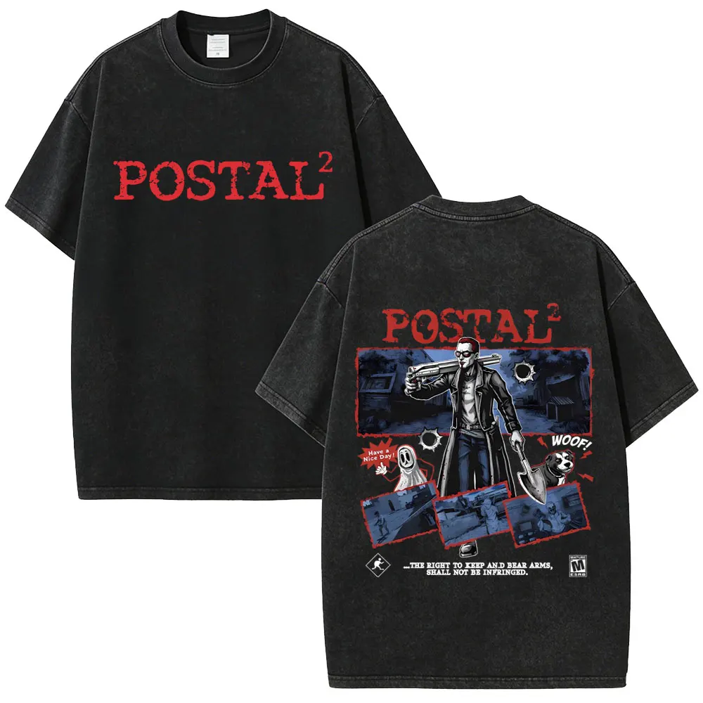 Postal Dude Vintage Acid Washed T-Shirt für Männer und Frauen Horror Gothic Rock T-Shirt Herren Hip Hop Mode Übergroße T-Shirts Streetwear – Detail 5