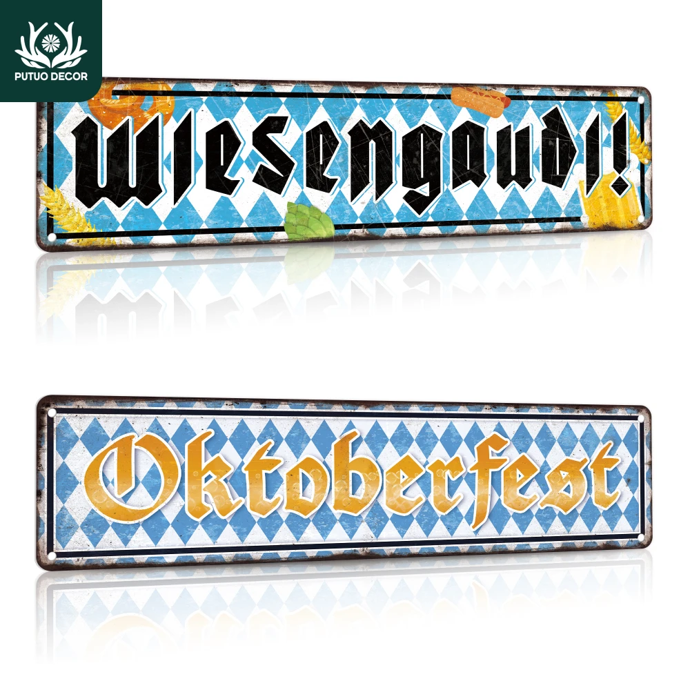 Putuo Decor 1pc Vintage Metal Road Sign Signpost, Oktoberfest Wiesengaudi!, Wall Art Decor for Bar Pub Club, Oktoberfest Gift