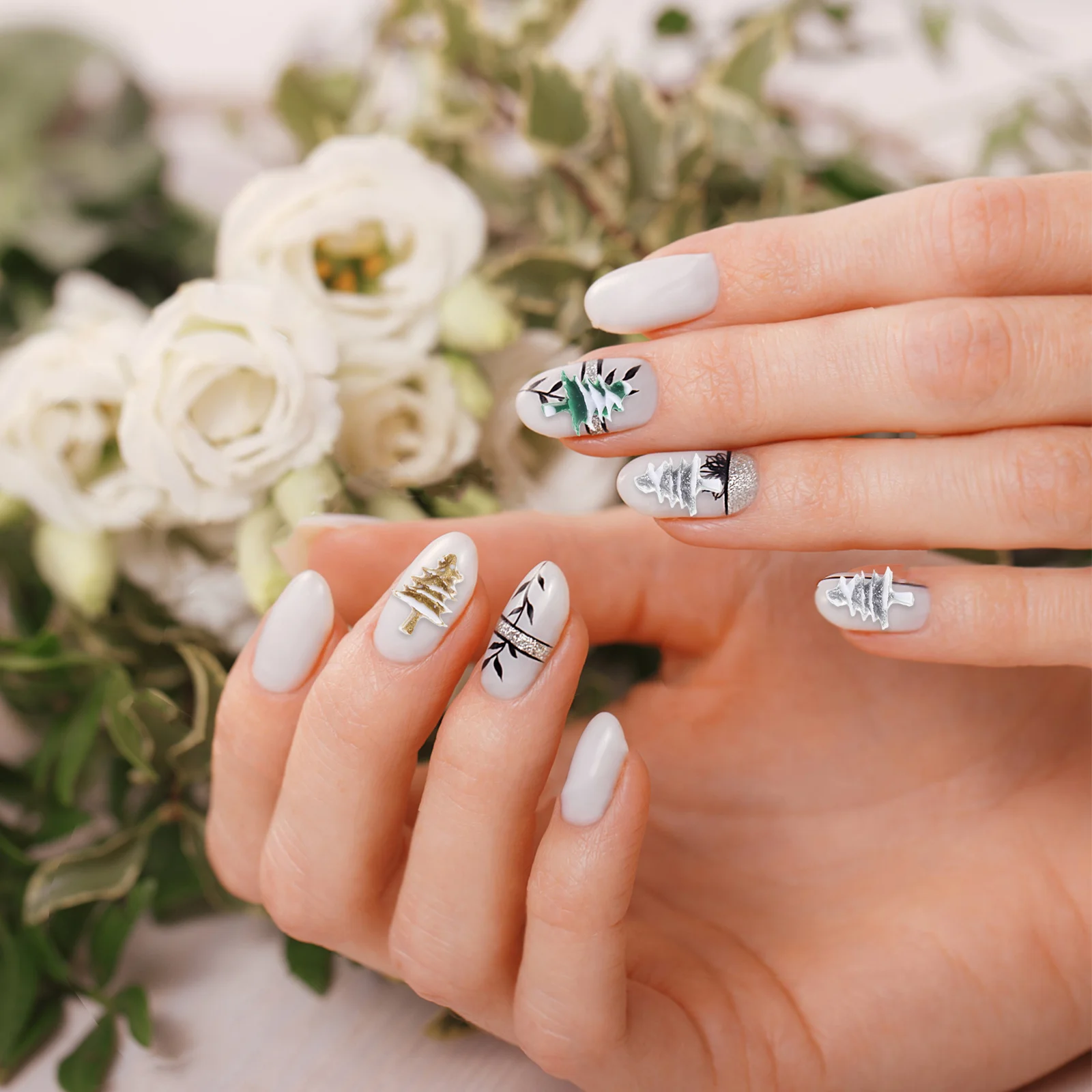 18pcs 6 Boxes Christmas Charms Tree Shape Resin 3D Nail Embellishments Diy Holiday Nail Art Decor Women Girls Winter Manicure