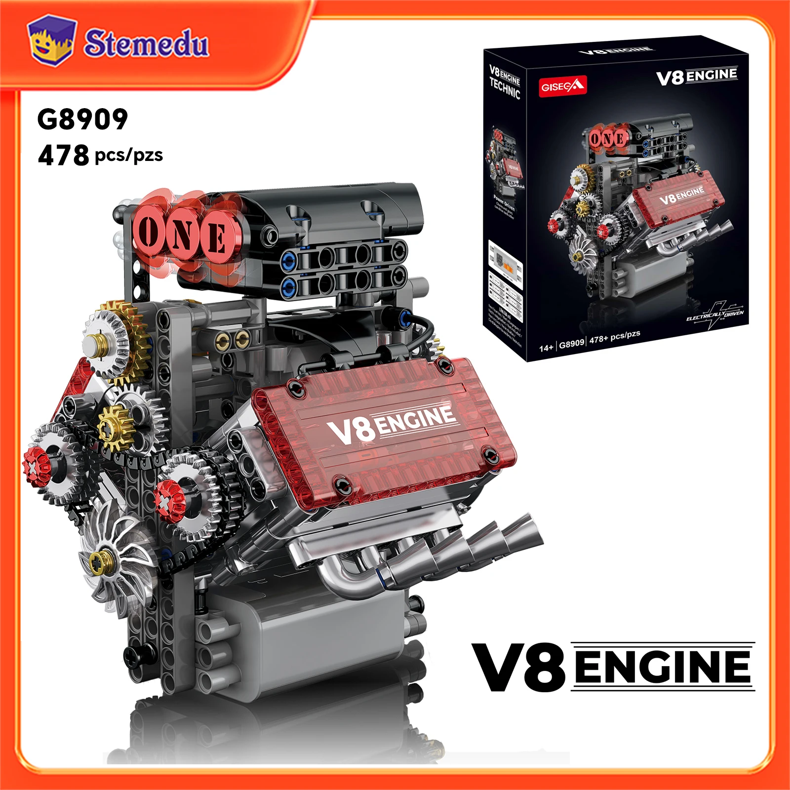 478PCS V8 Engine Model Building Kit With L Motor APP Battery Box Case Control Technical Assembly Bricks STEM Educational Toy