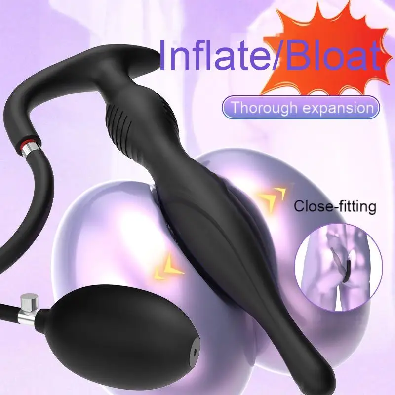 Extended Inflatable Silicone Anal Plug, 18+ Adult Sex Toy, Prostate Stimulation with Beads, SM Anus Development Dildo Massager