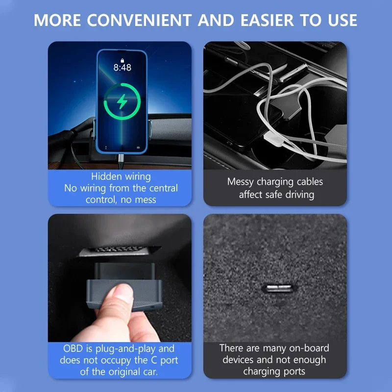 NovaAcc OBD Splitter Charger Adapter for Tesla Model 3 Y X S Ports Extender PD Fast Charging for Phone and Accessories
