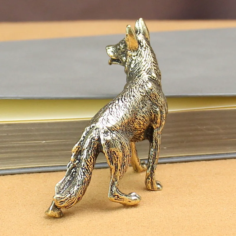 Vintage German Shepherds Dog Statue Ornament Pure Brass Animal Miniature Figurine Living Room Desk Decoration Accessories