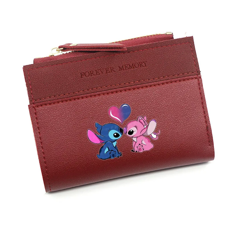 Disney-Lilo e Stitch Multifuncional Titular do Cartão de Identificação, Mini Carteira Feminina, Cute Bank Card Coin Purse, Student Wallet