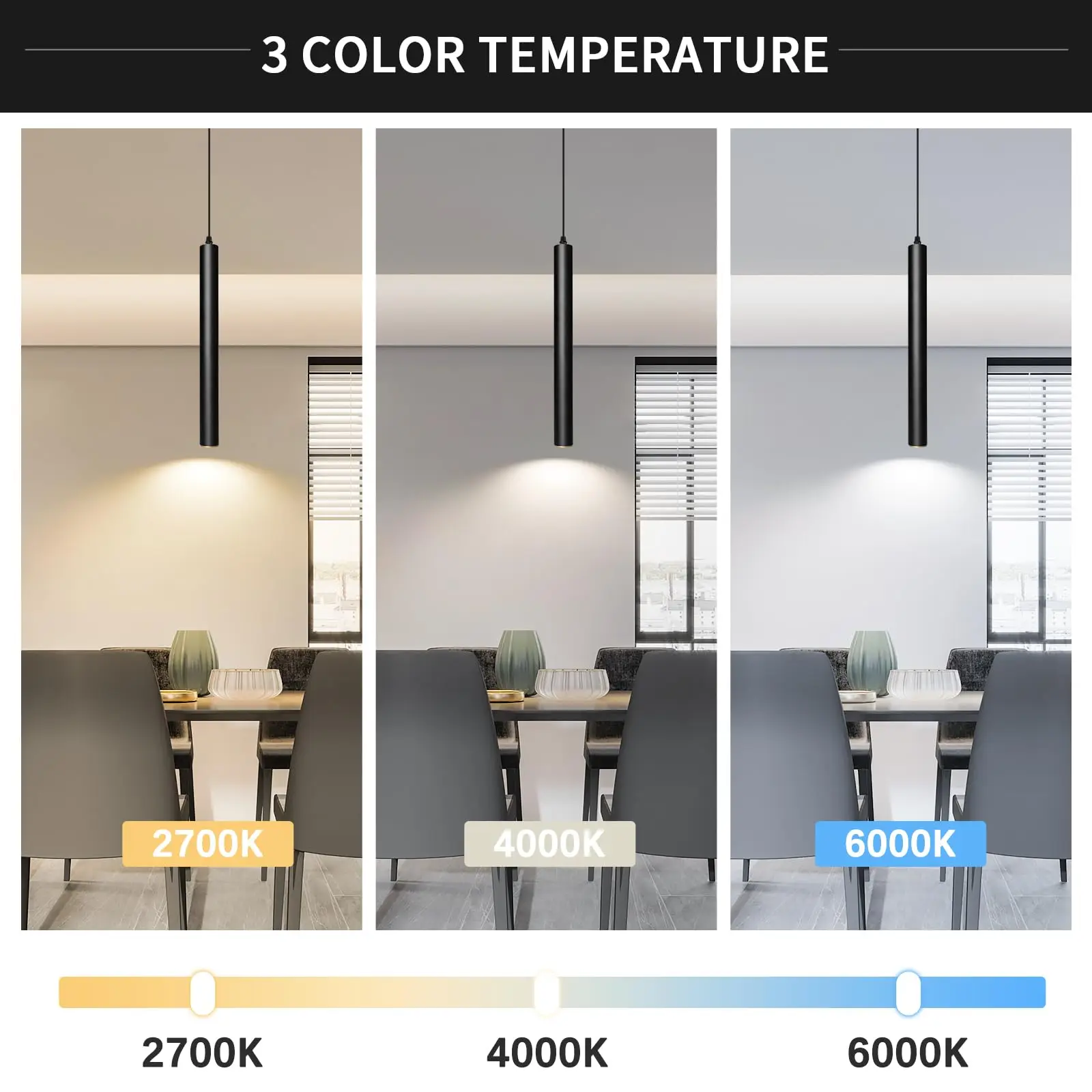 Modern Pendant Lights, 3 Color Adjustment LED Dimmable Pendant Light Fixtures, 2700K/4000K/6000K for Kitchen Island,Bar,Bedroom