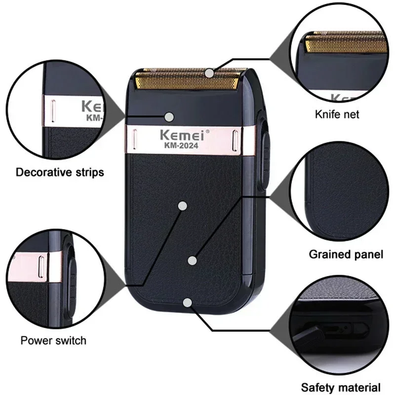 Kemei 2024 wiederauf ladbarer Rasierer für Männer wasch barer Elektro rasierer Bart rasier maschine Glatze Elektro rasierer mit zusätzlichem Netz