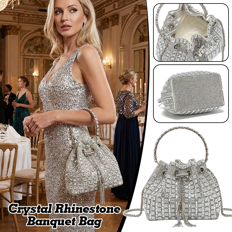 

Womens Luxury Designer Handbags Crystal Rhinestone Evening Bag Full Diamond Bucket Purse with Chain Shoulder Crossbody Clutch