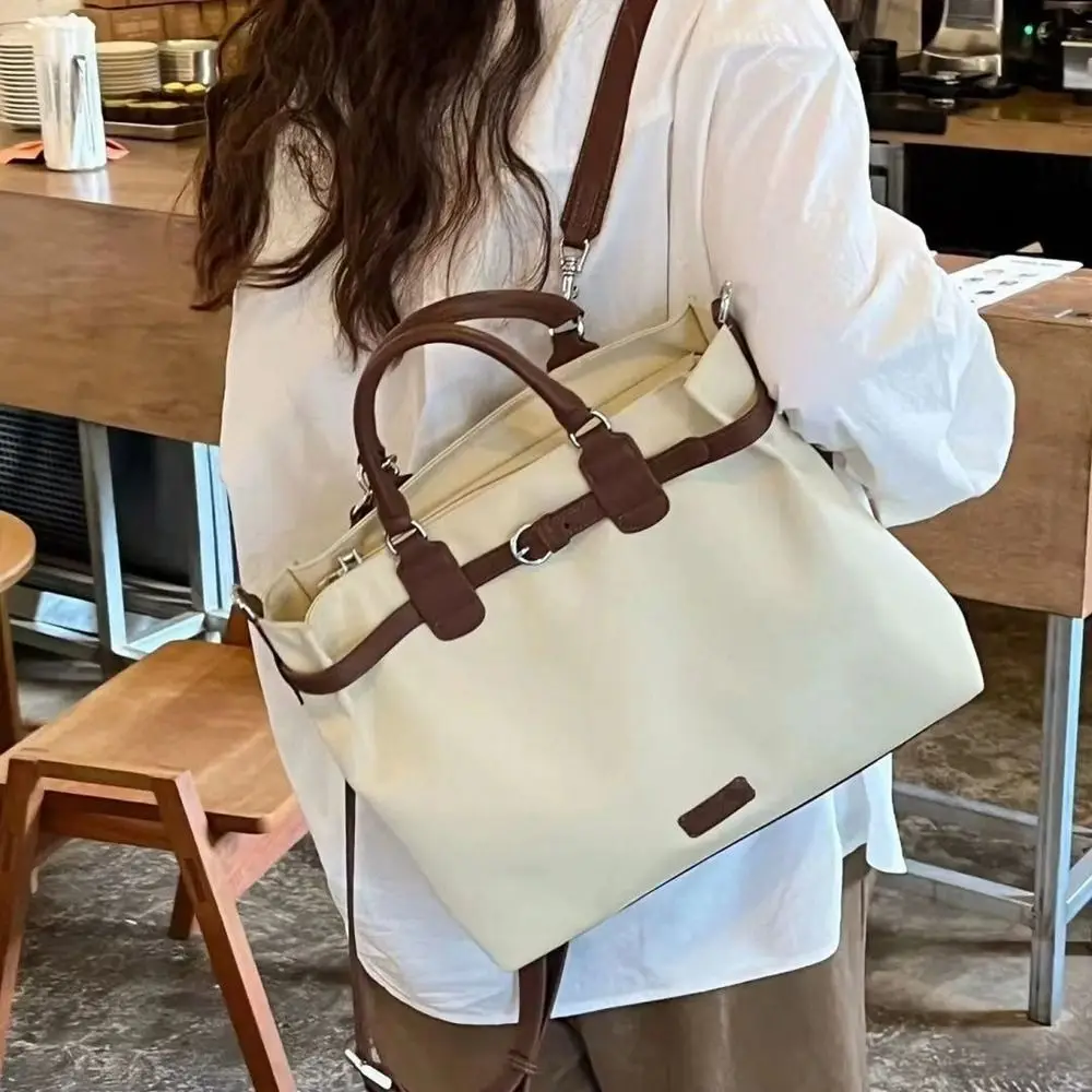 Portable French Nylon Shoulder Bag Solid Color Leisure Briefcase Backpack Commuting Fashion Laptop Bag Handbag