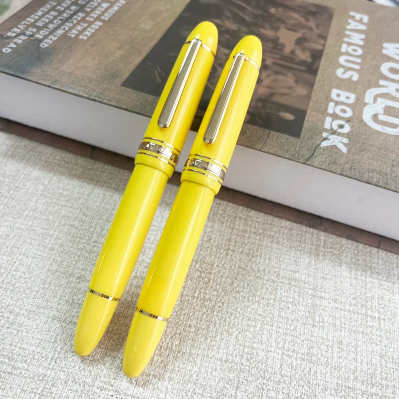 Bolígrafo estilográfico Wing Sung 630 amarillo F, punta de 0,5mm, pistón, resina, Clip dorado, papelería, regalos de negocios, escritura