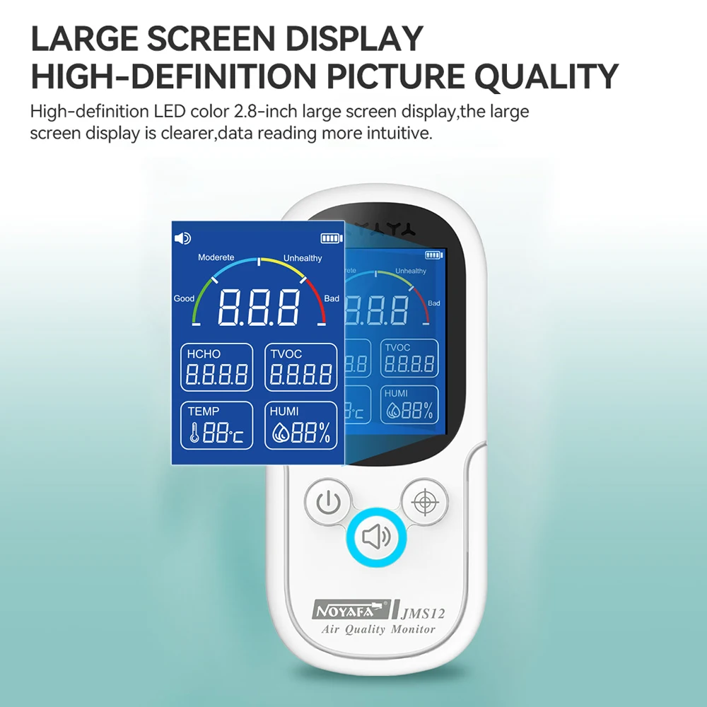 NOYAFA-Détecteur d'air JMS12, moniteur de qualité de l'air, testeur de température domestique intelligent portable, moniteur d'humidité, formaldéhyde, testeur TVOC