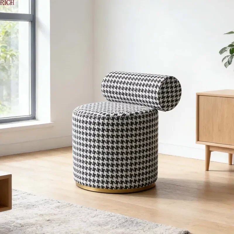 Modern Round Fabric Chair with Gold Metal Base Comfortable Backrest Stool for Living Room Bedroom Hotel Salon and Restaurant