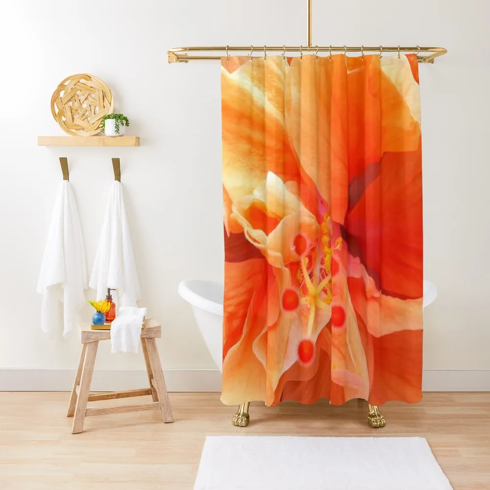 

Orange Hibiscus Close Up Shower Curtain Elegant Bathroom Shower For Bathrooms Waterproof Bathroom Shower Curtain