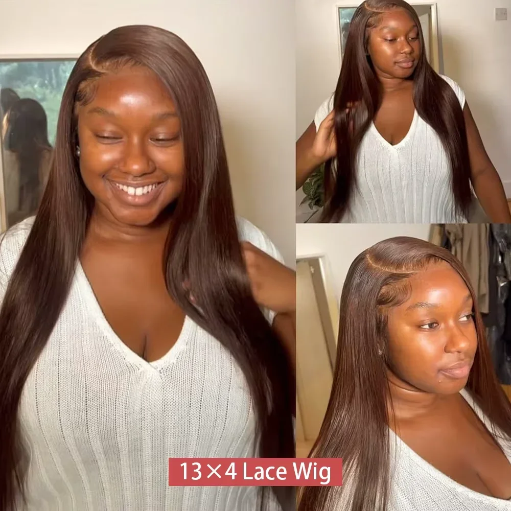 # 4 Wig Rambut Asli Brasil Warna Cokelat Muda dengan Lace Front 13x6 Transparan, Wig Rambut Lurus dengan Lace Frontal 13x4 Pre Plucked.