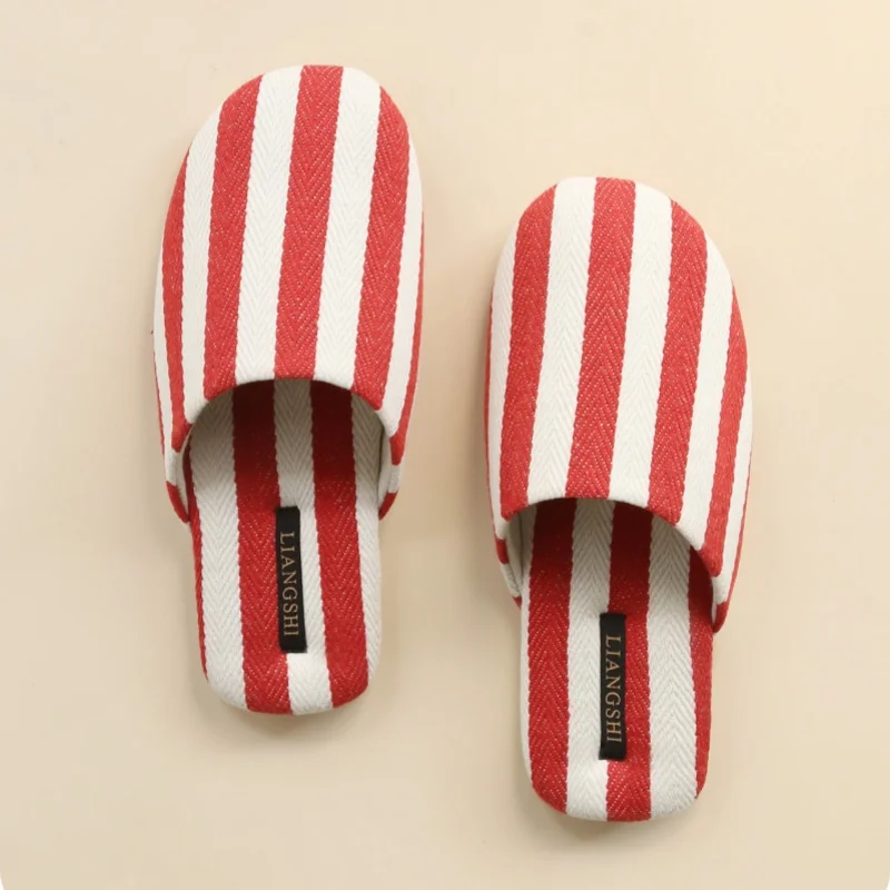 

Couples Home Slippers Comfortable Denim Fabric Anti-Slip Indoor Men's Women's Flat Heel Slip-On oes for Spring Autumn Use