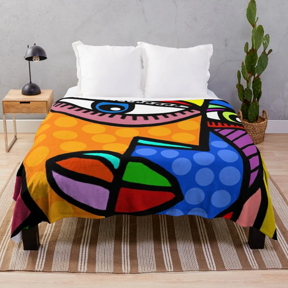 

Funky Abstract Style Art Face with Dots and Stripes Throw Blanket Bed Fashionable Flannels Kid'S For Baby Blankets