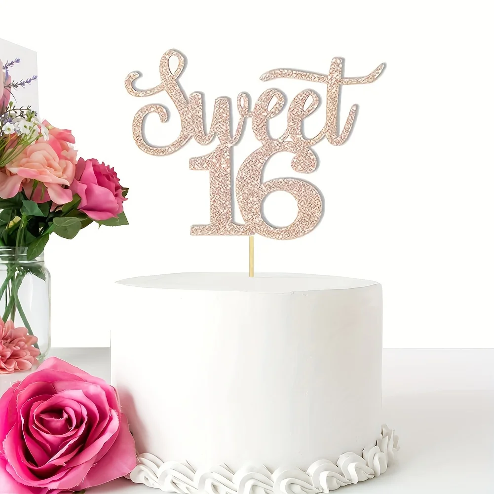 

1 шт., розово-золотой бумажный топпер для украшения торта Sweet 16, используется для подборки и сияющего украшения на 16-й день рождения