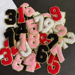 0~9/Red,Black,White,Pi Numbers Chenille Applique Embroidery Iron On Patches,Jersey uniform Clothes Badges Heat Transfer Stickers