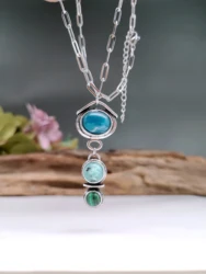 Vintage Natural Turquoise Pendant Necklace For Women Jewelry Stainless Steel Chain Lobster Clasp Birthday Gift