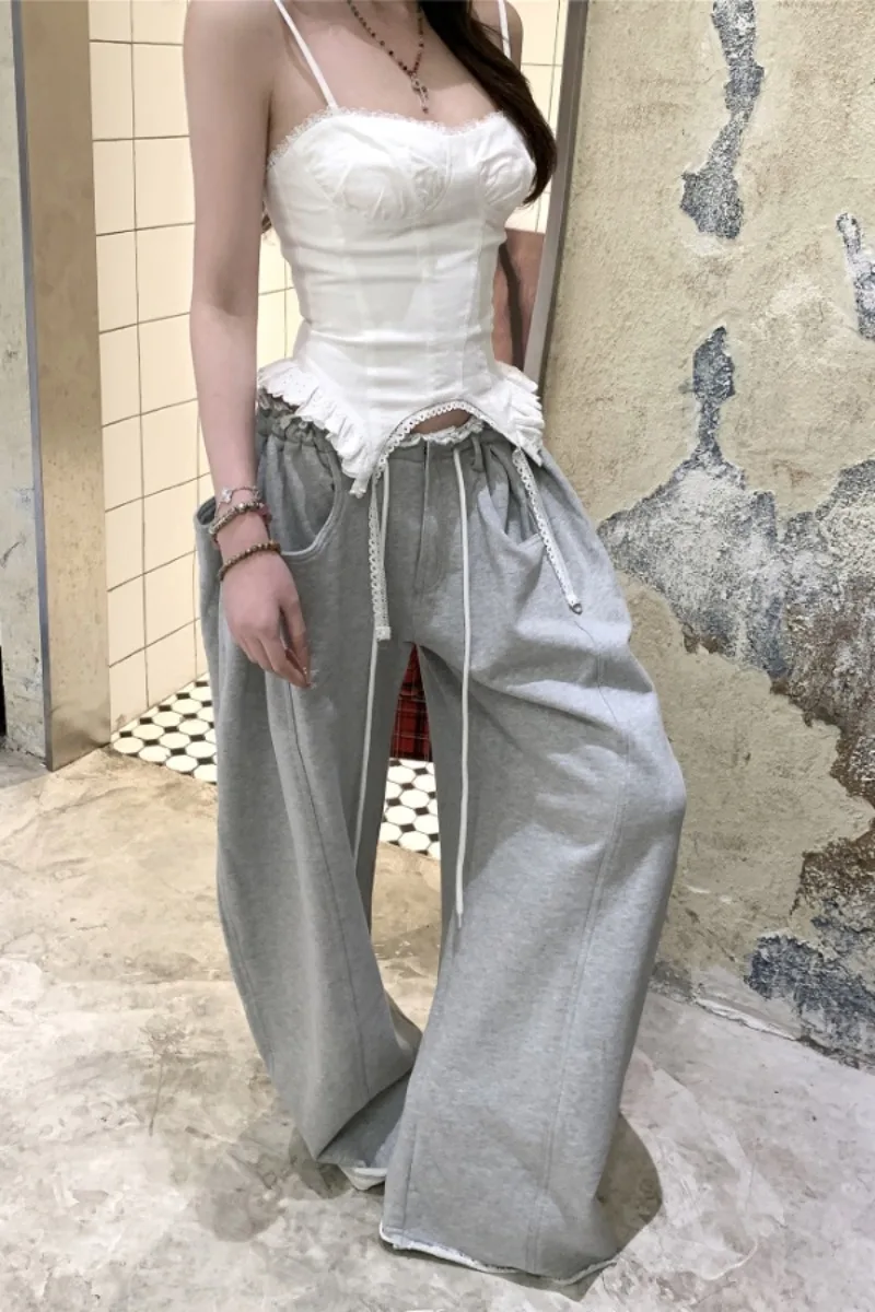 

2025 New American Style Personality Street Wide Leg Summer Mid High Waist Loose Workwear Casual Pants Long