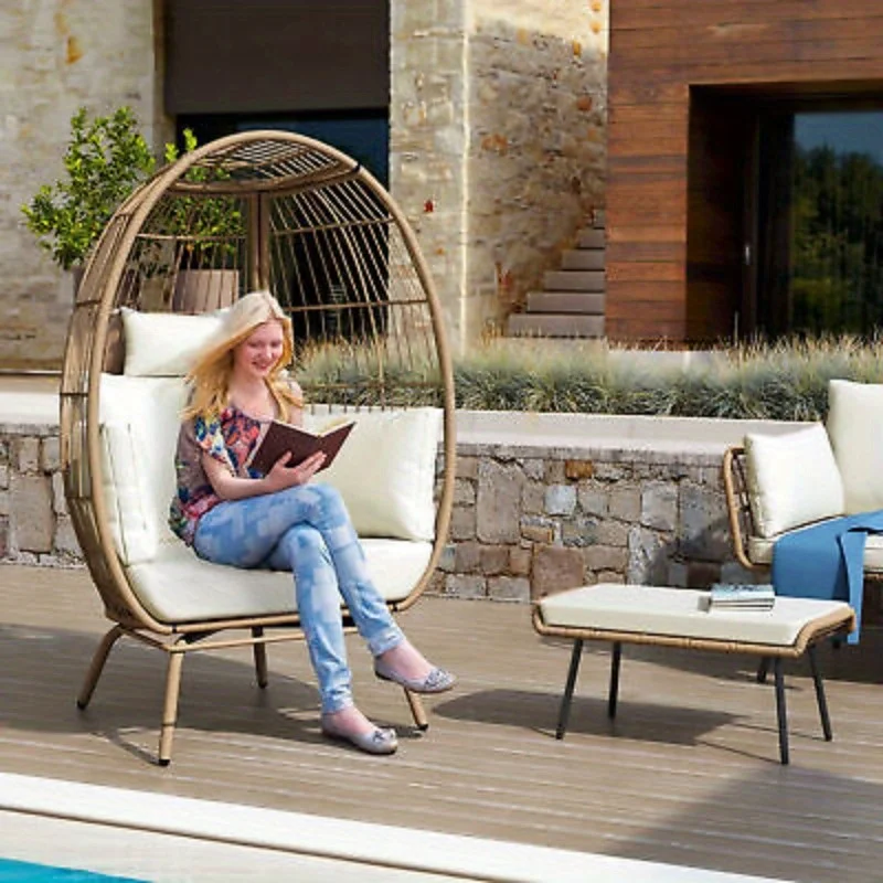 Outdoor Wicker Ei Stuhl mit Hockern übergroßen Eierkorb Lounge Freizeit stuhl