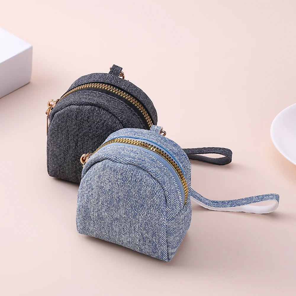 Keychain mini coin purse, earphone pouch, couple key ring, backpack accessory, denim handbag