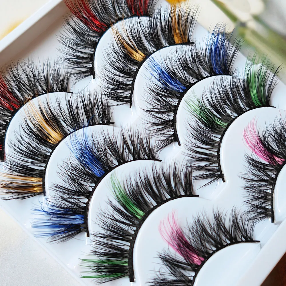 Color Eyelashes Faux Mink  Lashes Bulk Wholesale Dramatic Fluffy Colorful Lash Makeup Beauty Colored Lashes Handmade Soft