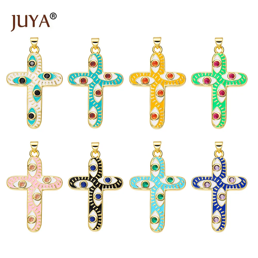 

Ожерелье с подвеской-крестом Juya с эмалью, аксессуары, оптовая продажа, украшение «сделай сам» с позолотой 18 карат, подвеска с христианским с...