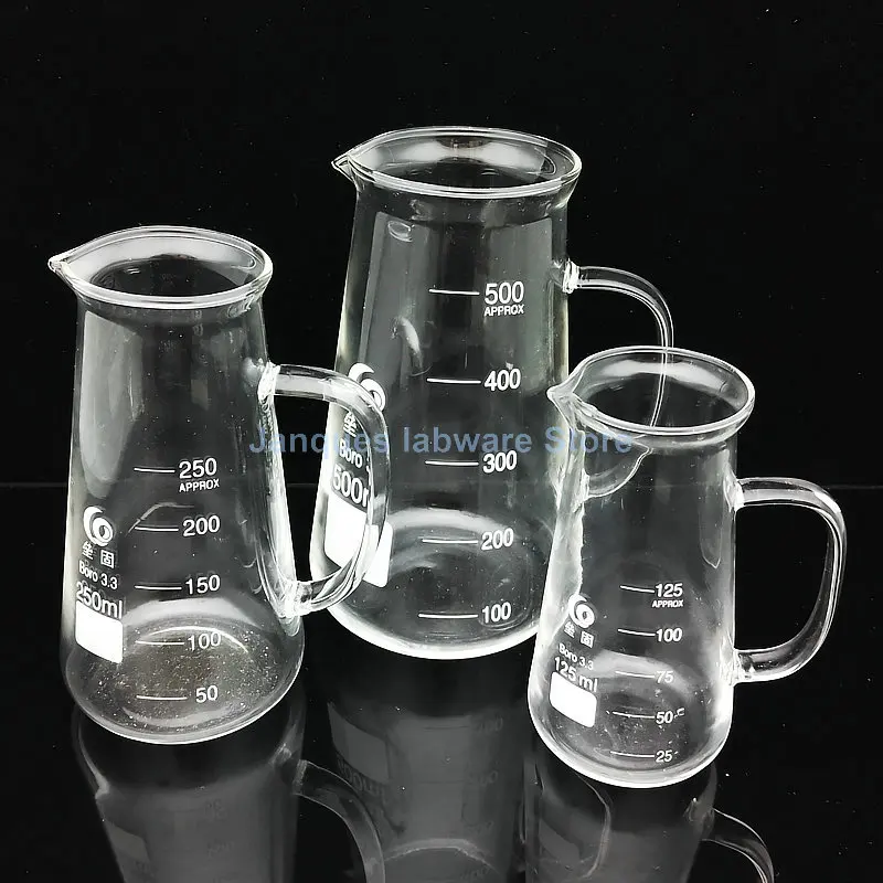 1pcs 125/250/500ml High Borosilicate Glass Tapered Measuring Cup with scale Beaker with handle, milk Cup