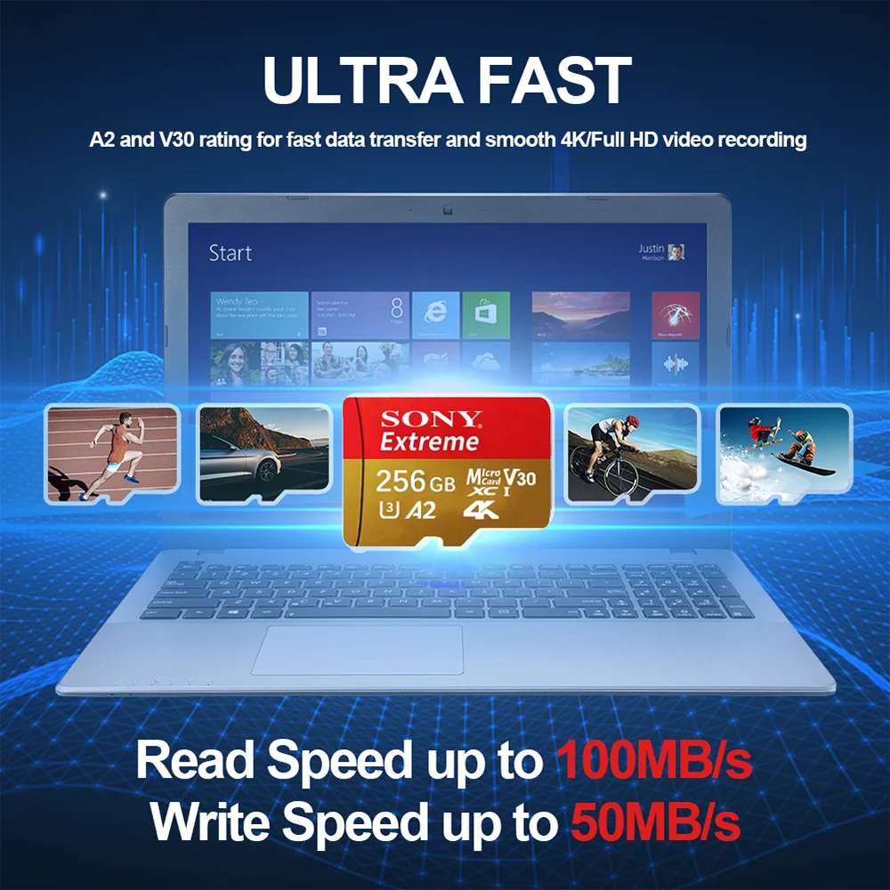 بطاقة ذاكرة سوني فئة 10 مايكرو SD 2 تيرا بايت 1 تيرا بايت 512 جيجا بايت 256 جيجا بايت 128 جيجا بايت 64 جيجا بايت بطاقات فلاش صغيرة SD TF مع قارئ بطاقات للتخزين الرقمي