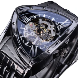 Forsining Men Skeleton Automatic Mechanical Watch Gold Vintage Man Watch Triangle Wristwatches Luxury Irregular Clock Black Dial